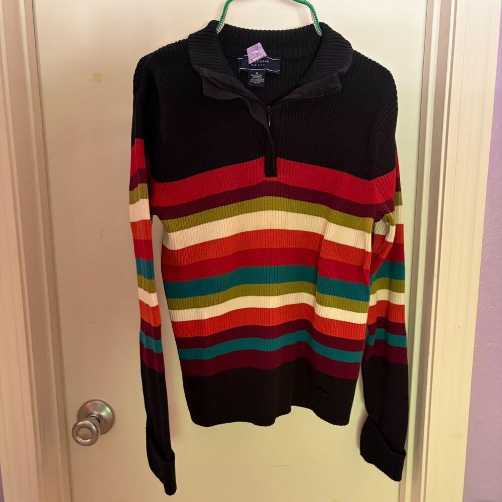 VINTAGE 2000s JONESWEAR SPORT STRIPED HALF-ZIP SWEATER